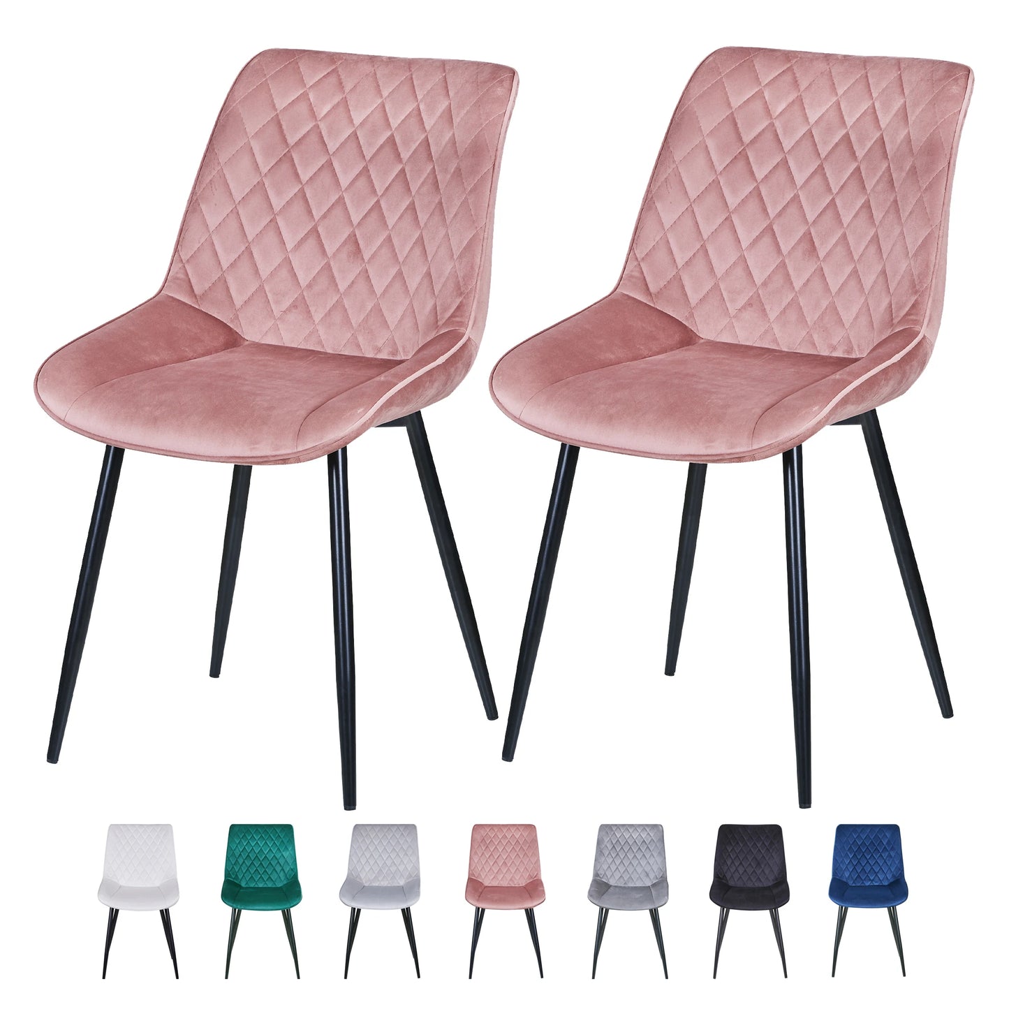 Set of 2 Dining Chairs Leisure Velvet Dining Chairs Padded Seat & Metal Legs for Dining Living Room Kitchen Restaurants-Elle
