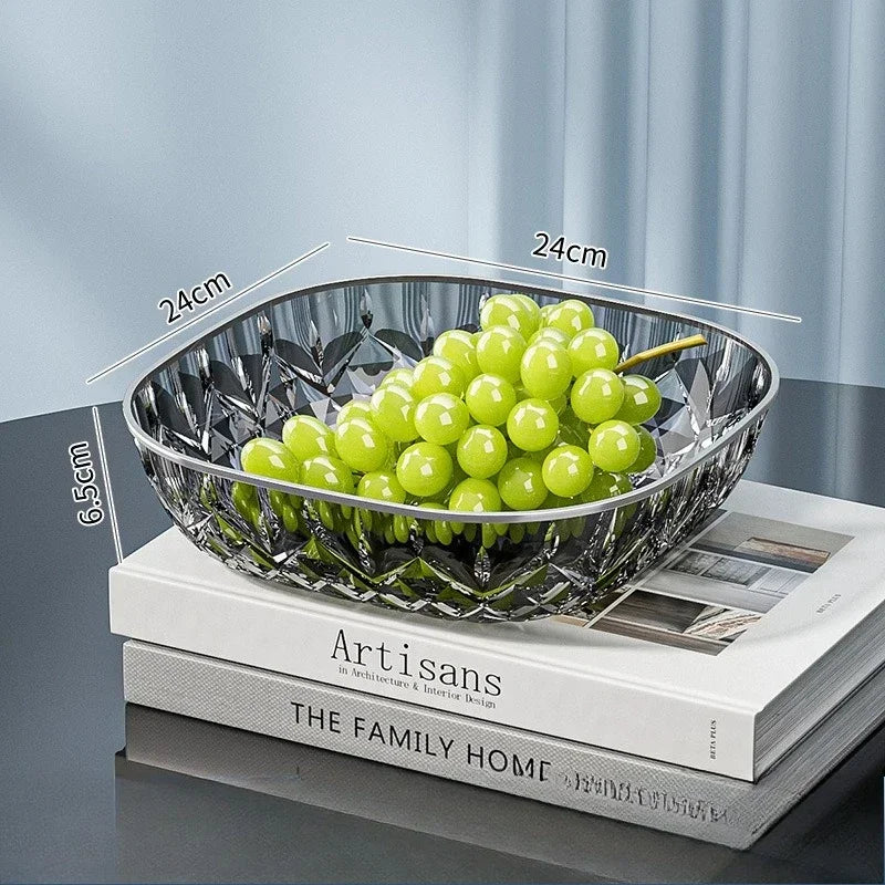 Hot Household Fruit Bowl Salad Dessert Biscuit Plate Plastic Square Transparent Tray Golden Edge Snack Plates Tableware
