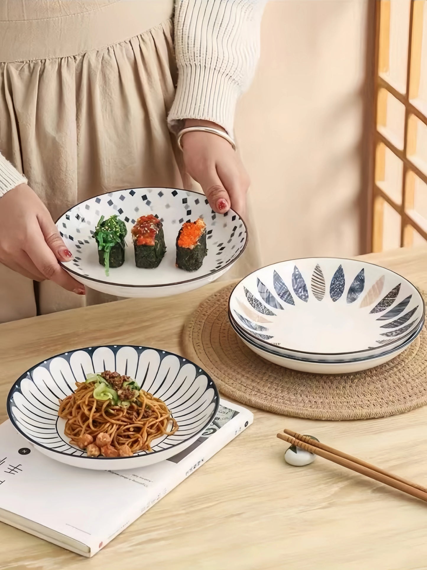 4-Piece 8-Inch Minimalist Ceramic Plates Set, Multipurpose Dishes for Salad,Dessert,Sushi, pasta,Microwave & Dishwasher Safe