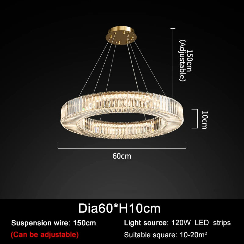 Modern Led Chandelier Round Rectangular Living Room Hanging Lamp Home Decor Indoor Lighting New Creative Kitchen Crystal Lustre