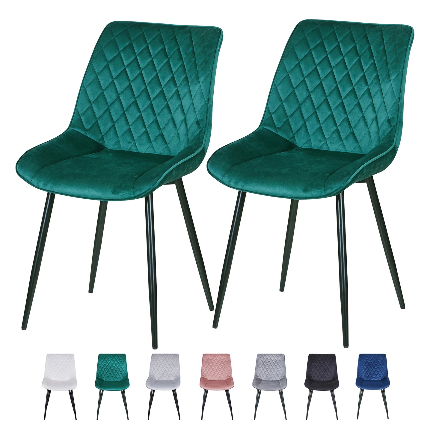 Set of 2 Dining Chairs Leisure Velvet Dining Chairs Padded Seat & Metal Legs for Dining Living Room Kitchen  Restaurants-Elle