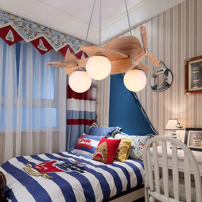Kids chandelier for Children Room Bedroom Creative aircraft lamp Bedroom glass ball lamp home Kids boys girl chandelier