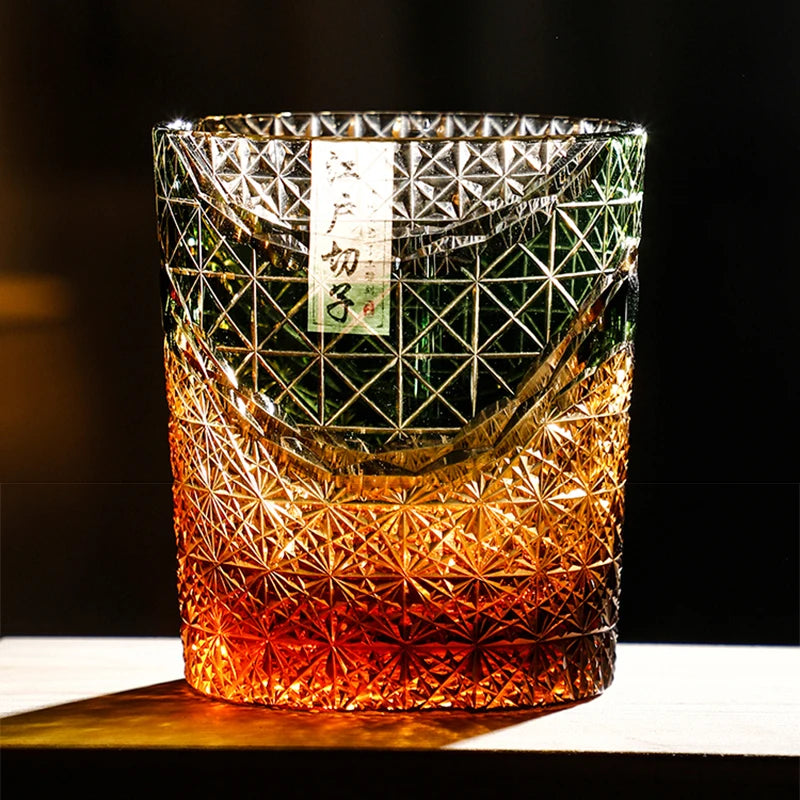 Edo Kiriko Drinking Glass Old Fashioned Crystal Whisky Cup For Scotch Bourbon Hand Cut Design Cocktail Glass With Gift Box 1PC