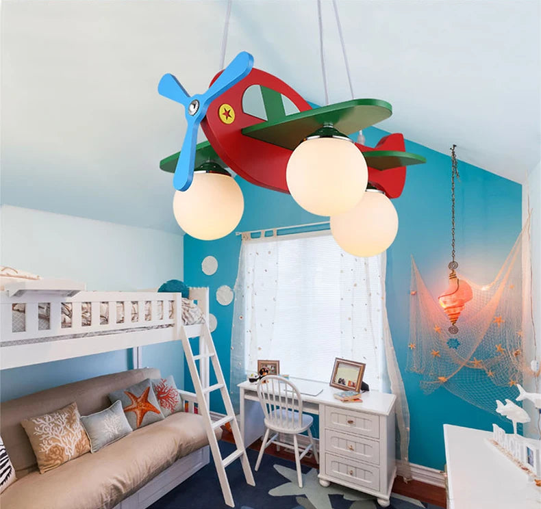 Kids chandelier for Children Room Bedroom Creative aircraft lamp Bedroom glass ball lamp home Kids boys girl chandelier