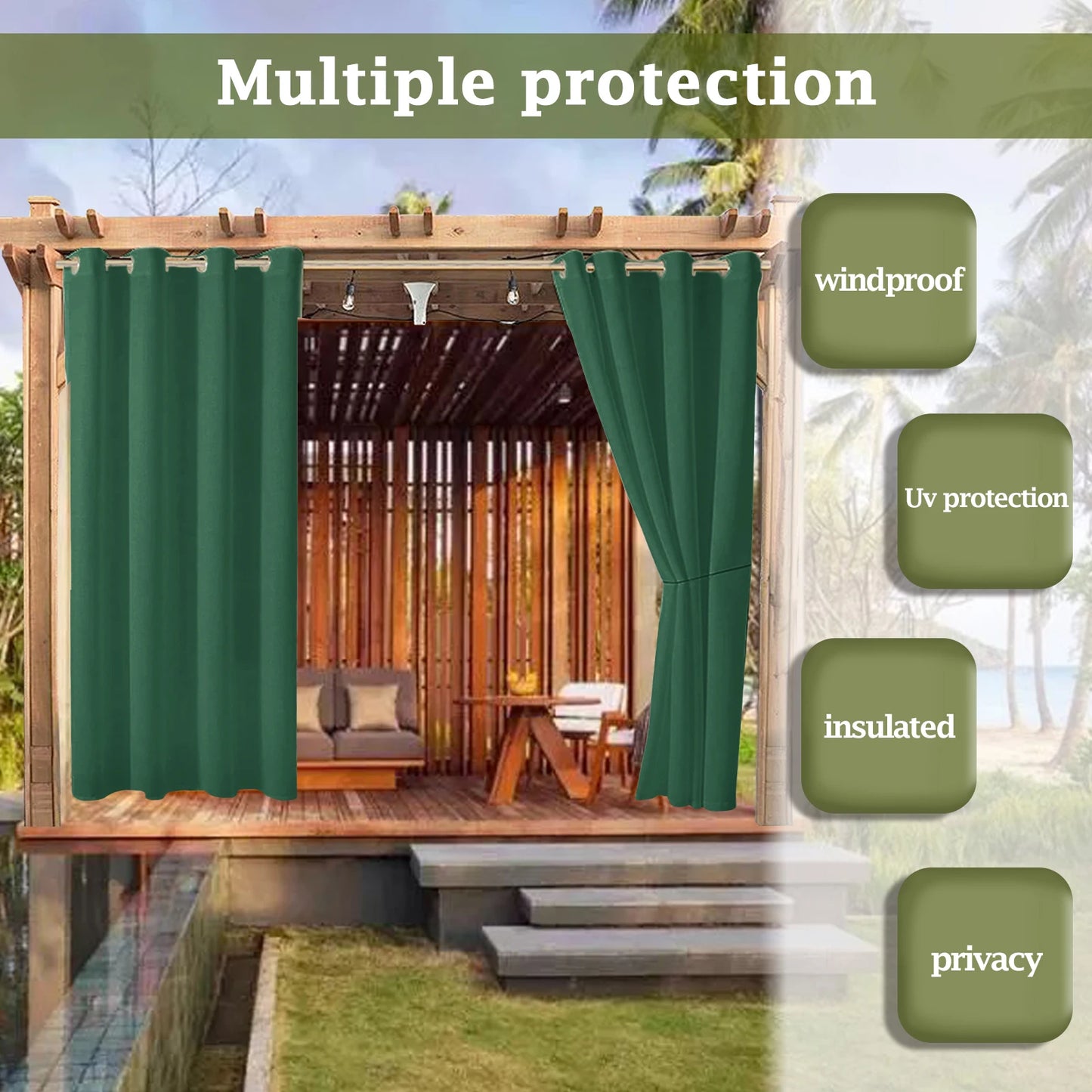 privacy outdoor curtains waterproof garden uv exterior curtain street gazebo curtain for patio porch pergola terrace cabana Pool