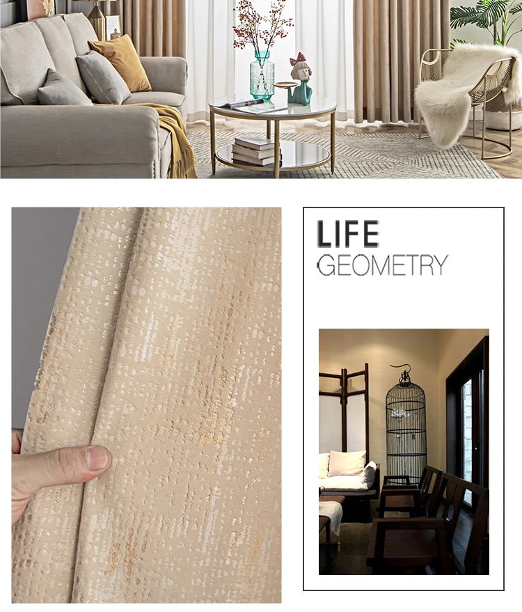 The New Simple Curtains for Living Dining Room Bedroom and Modern Beige Bronzing Flannel Thickened Shading Velvet Light Luxury