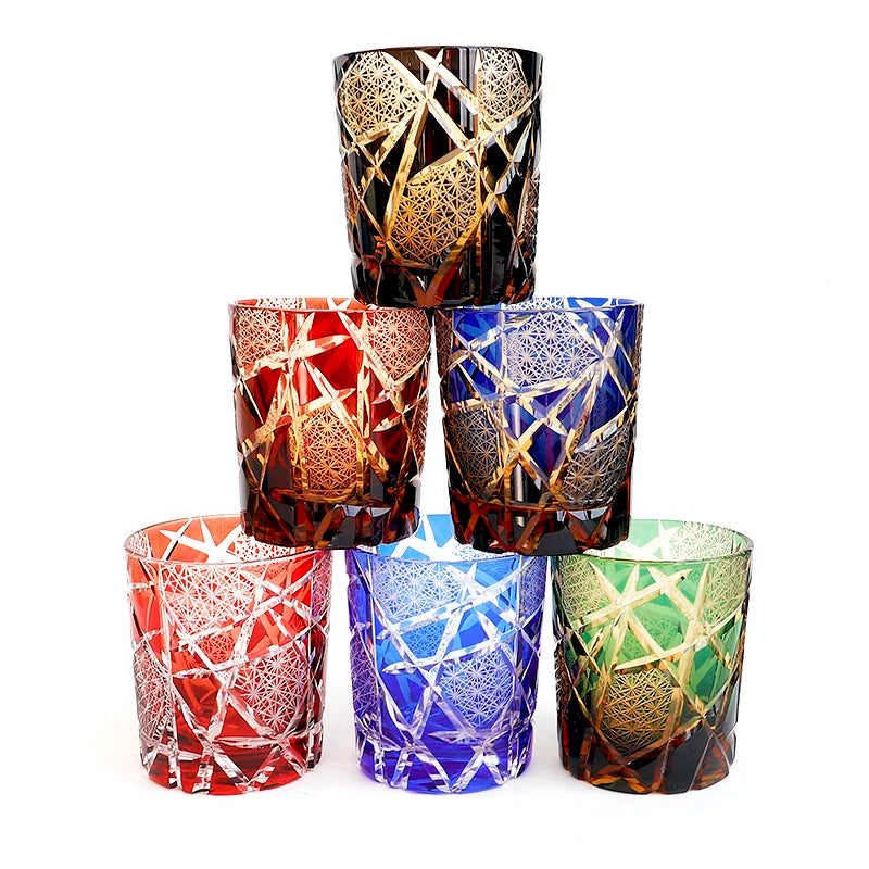 Edo Kiriko Drinking Glass Old Fashioned Crystal Whisky Cup For Scotch Bourbon Hand Cut Design Cocktail Glass With Gift Box 1PC