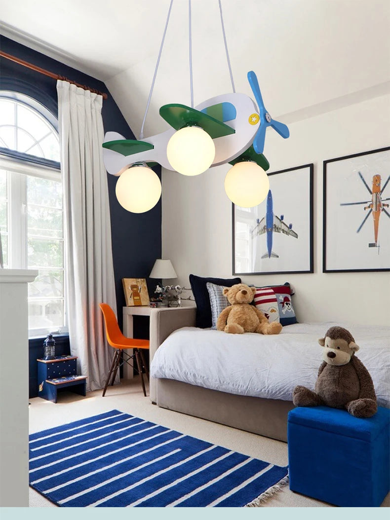 Kids chandelier for Children Room Bedroom Creative aircraft lamp Bedroom glass ball lamp home Kids boys girl chandelier