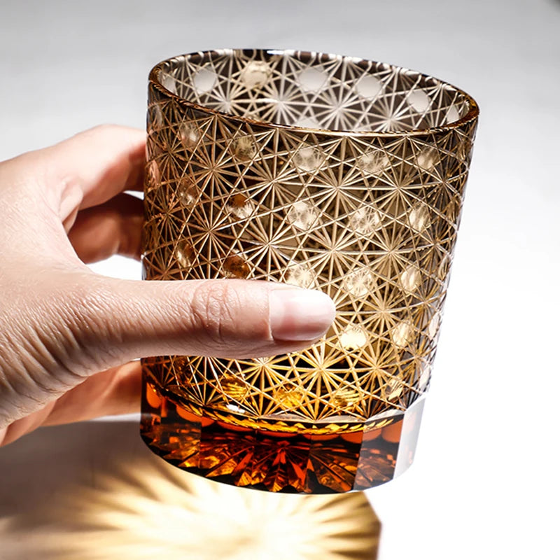 Edo Kiriko Drinking Glass Old Fashioned Crystal Whisky Cup For Scotch Bourbon Hand Cut Design Cocktail Glass With Gift Box 1PC