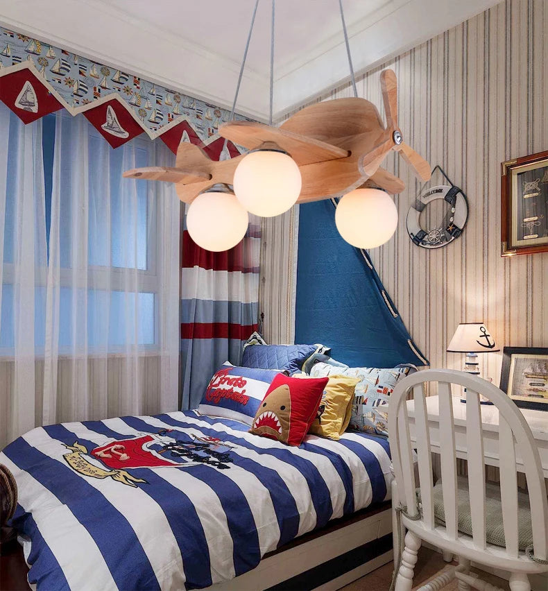 Kids chandelier for Children Room Bedroom Creative aircraft lamp Bedroom glass ball lamp home Kids boys girl chandelier