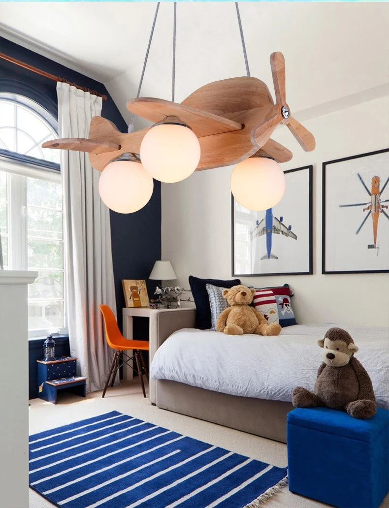Kids chandelier for Children Room Bedroom Creative aircraft lamp Bedroom glass ball lamp home Kids boys girl chandelier