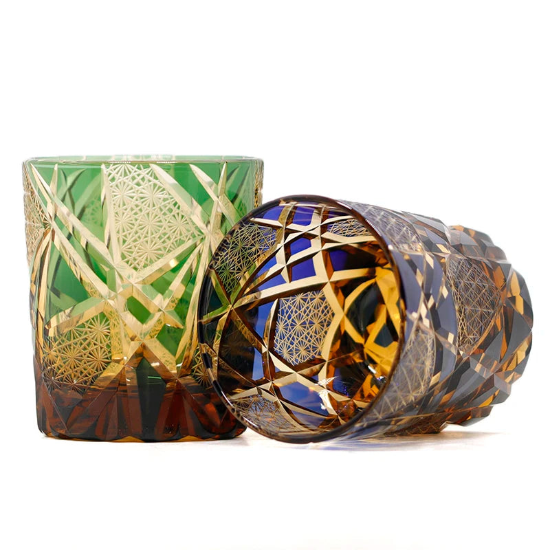 Edo Kiriko Drinking Glass Old Fashioned Crystal Whisky Cup For Scotch Bourbon Hand Cut Design Cocktail Glass With Gift Box 1PC