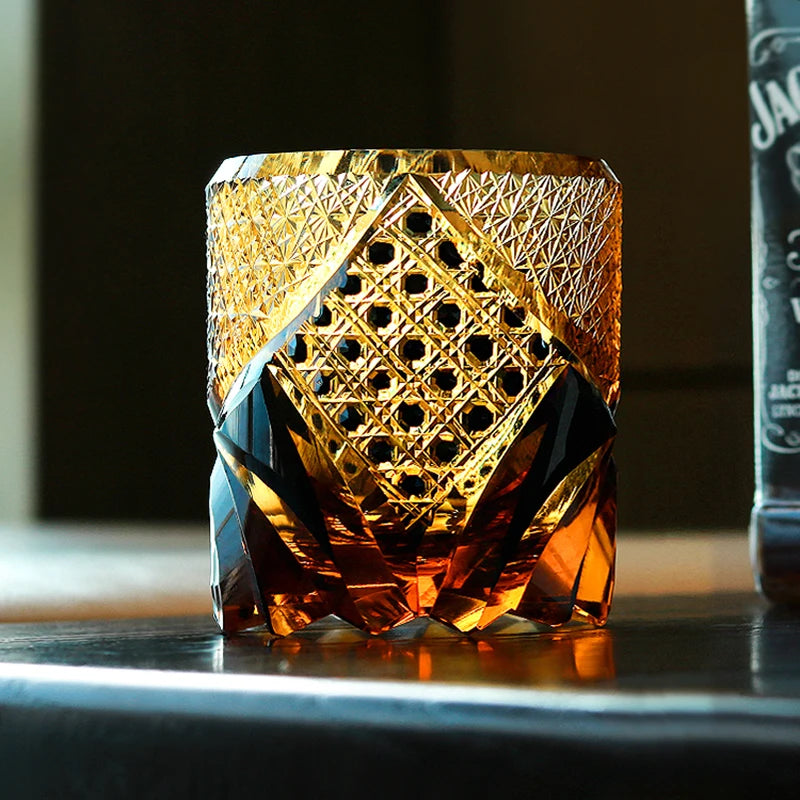 Edo Kiriko Drinking Glass Old Fashioned Crystal Whisky Cup For Scotch Bourbon Hand Cut Design Cocktail Glass With Gift Box 1PC
