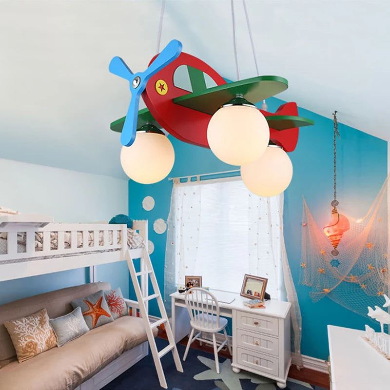 Kids chandelier for Children Room Bedroom Creative aircraft lamp Bedroom glass ball lamp home Kids boys girl chandelier