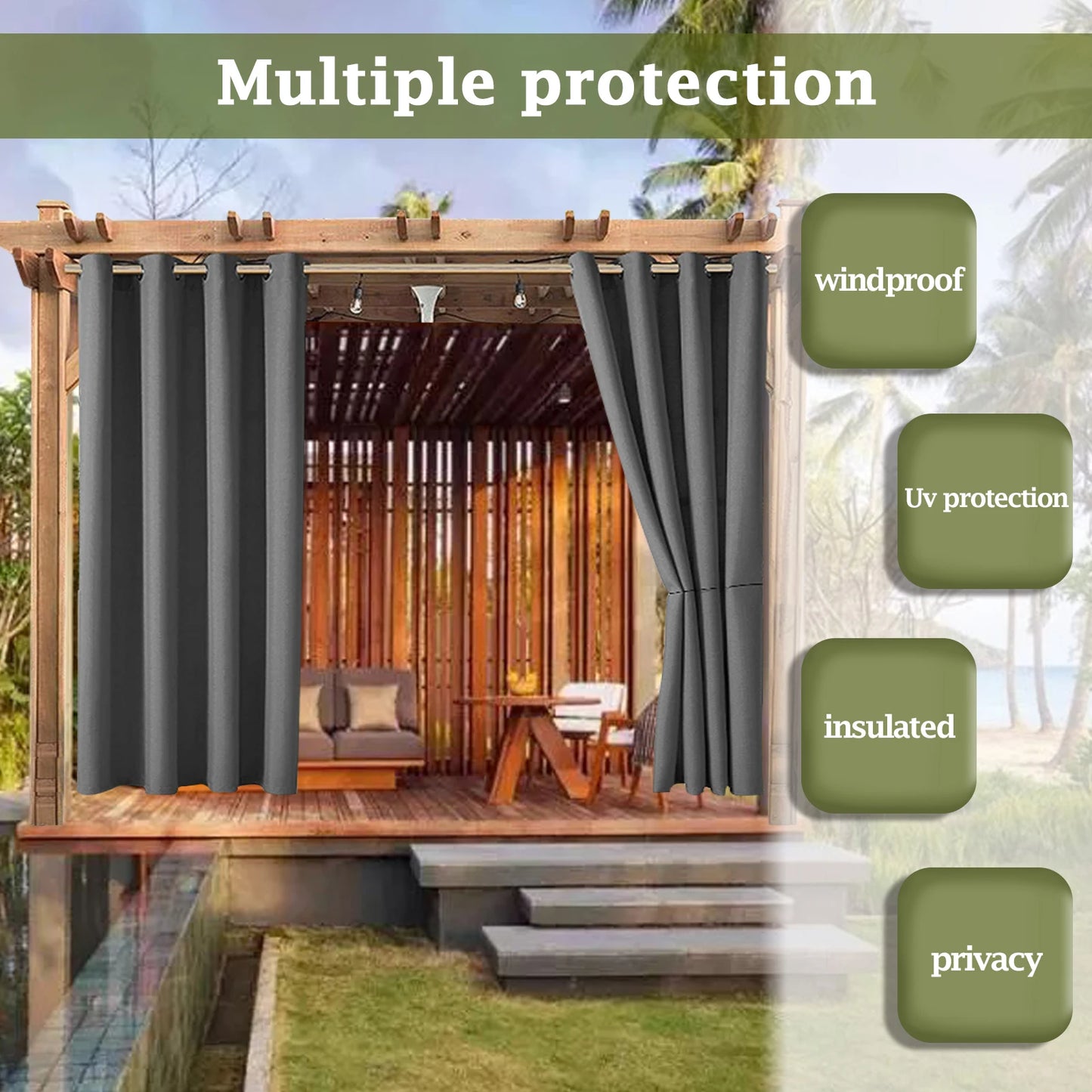 privacy outdoor curtains waterproof garden uv exterior curtain street gazebo curtain for patio porch pergola terrace cabana Pool