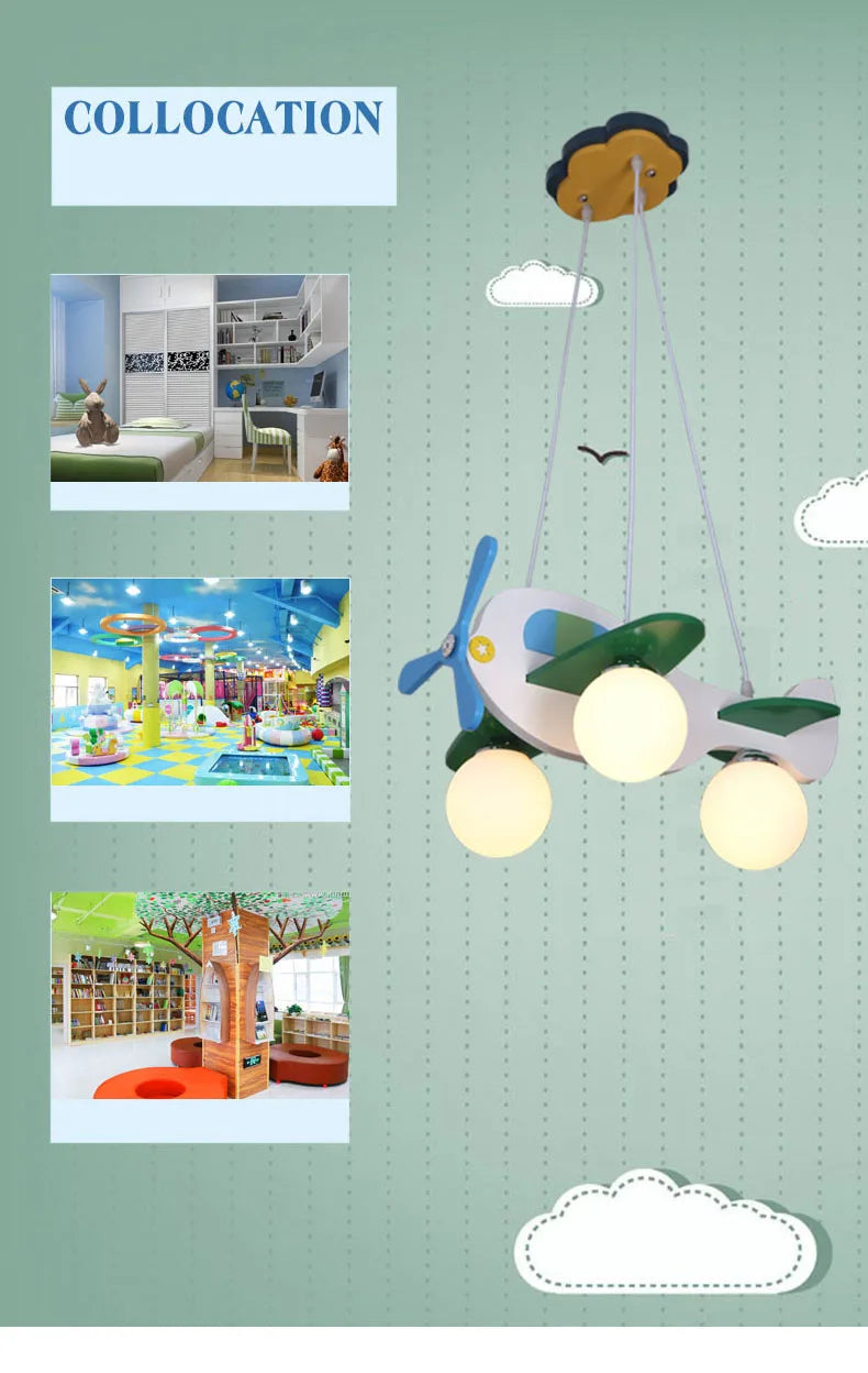 Kids chandelier for Children Room Bedroom Creative aircraft lamp Bedroom glass ball lamp home Kids boys girl chandelier
