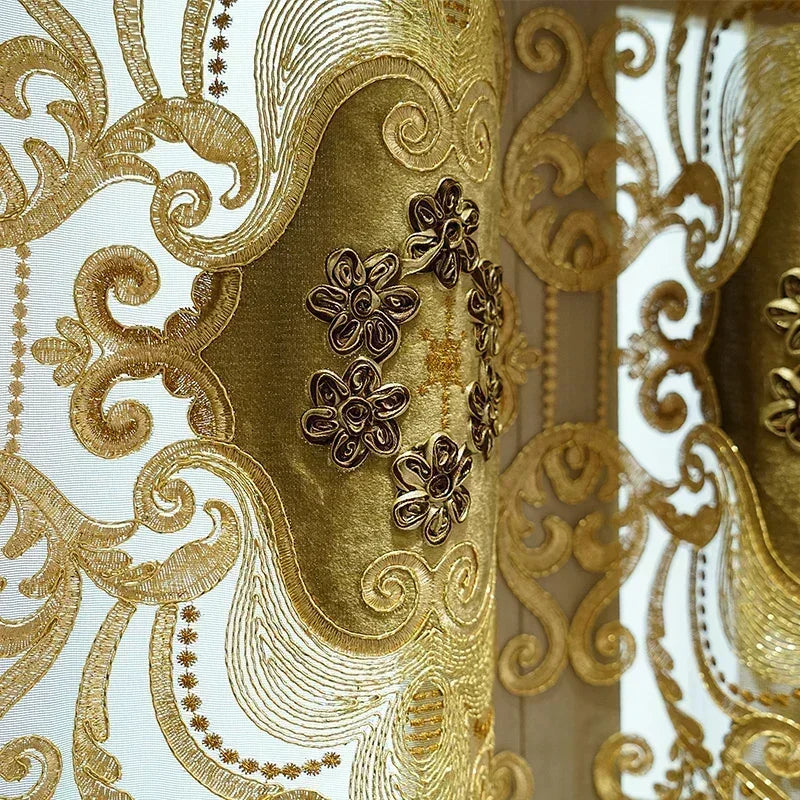 European-style Curtains for Luxury Living Room Upscale Door Chenille Embroidered Coffee Color Bedroom Window Villa Valance