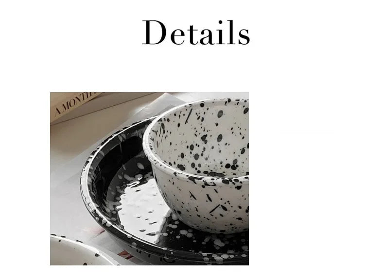 Modern Ceramic Plate Set Creative Splashing Ink Decor Breakfast Bread Plates Afternoon Tea Desktop Dessert Dish Kitchen Cutlery