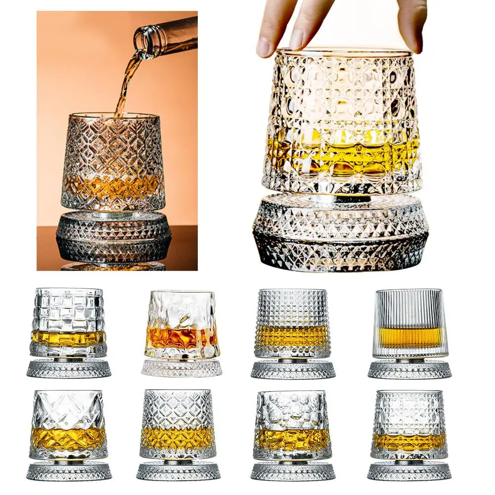 Rotating Whiskey Glass,Fashion Whiskey Glasses, Glassware For Bourbon, Gin, Voldka, Brandy For Cocktail Party Drinking Gift