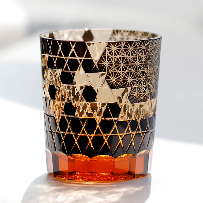Edo Kiriko Drinking Glass Old Fashioned Crystal Whisky Cup For Scotch Bourbon Hand Cut Design Cocktail Glass With Gift Box 1PC
