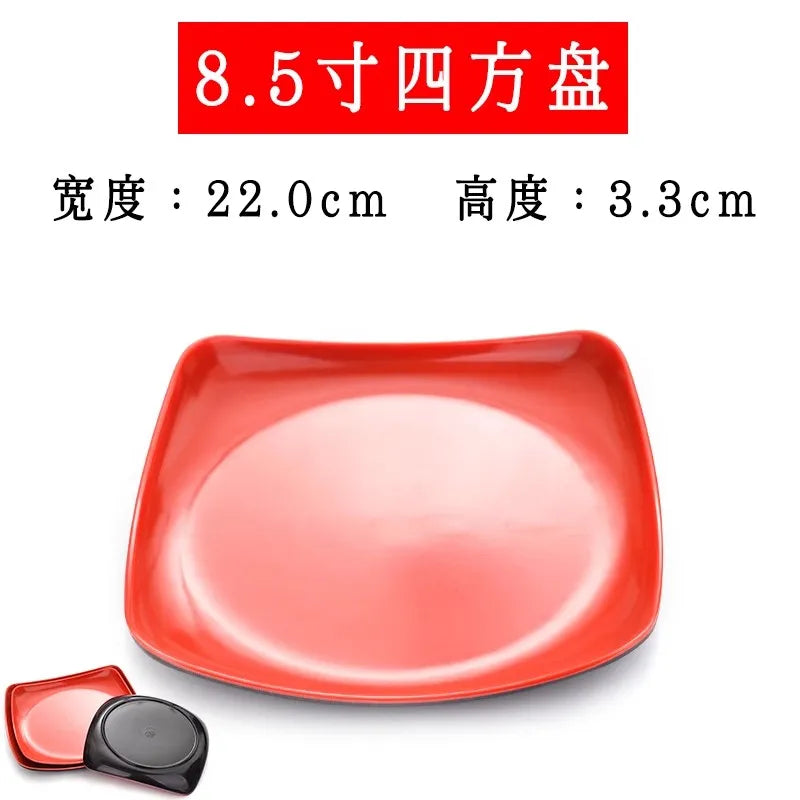 Round Red Melamine Plate, Plastic Self-service Plate, Dessert Plate, Fruits, Snacks, Barbecue, Tableware, Multiple Choices