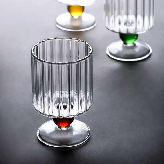Vintage Drinking Glass Cup, Nordic Ripple Style, Amber, Yellow, Green, Blue Beaded Stem, Wine Glasses, Goblet, 200ml