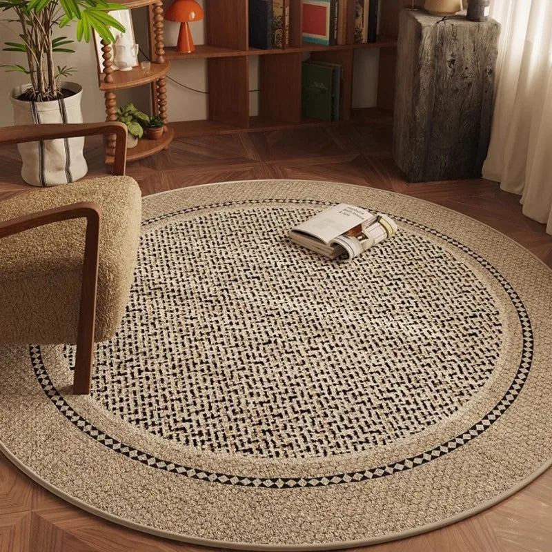 Round Bedroom Rug Light Luxury Study Coffee Table Floor Mat Retro Brown Living Room Carpet for Leisure Area Cloakroom Ковер 러그