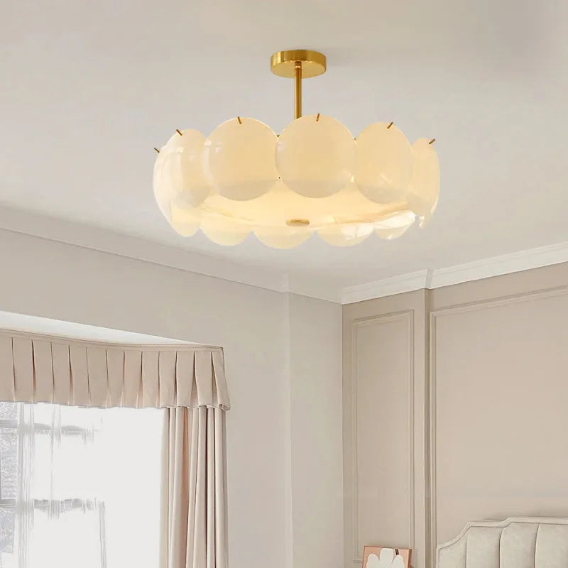 French Cream Style Chandelier Modern White Glass Ceiling Chandelier Living Room Bedroom Kitchen Luxury Dining Room Hanging Lamp