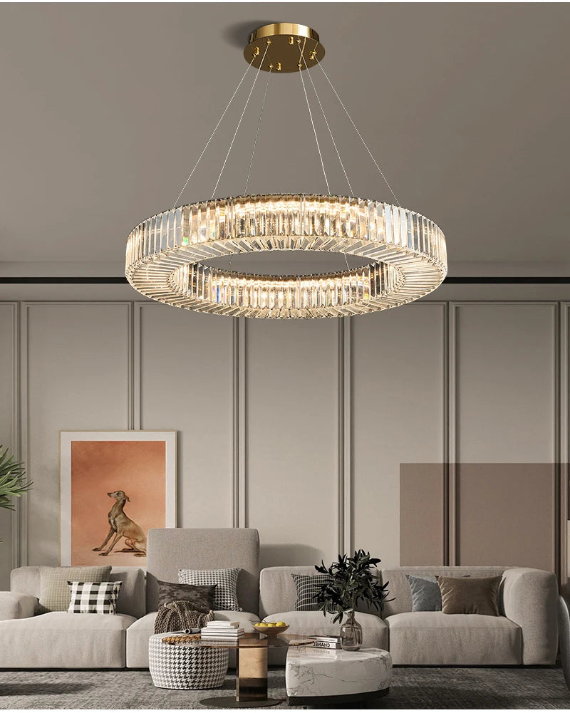 Modern Led Chandelier Round Rectangular Living Room Hanging Lamp Home Decor Indoor Lighting New Creative Kitchen Crystal Lustre