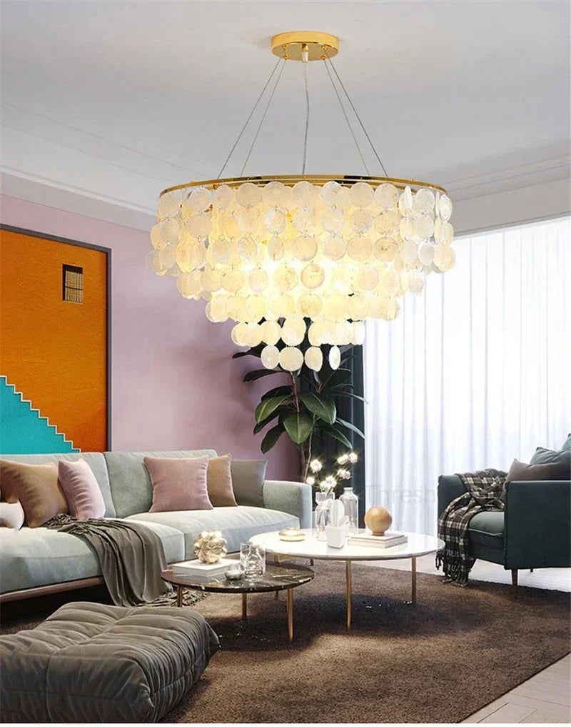 Shell Chandelier Bedroom Lighting Modern Hanging Chandelier With Gold Color For Living Room Dining Room Nordic Pendant Lights