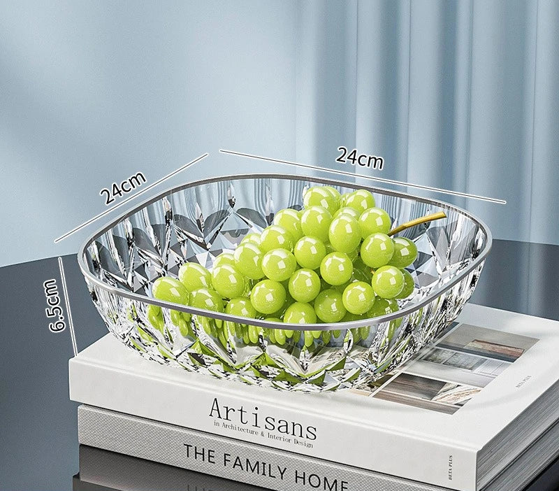 Hot Household Fruit Bowl Salad Dessert Biscuit Plate Plastic Square Transparent Tray Golden Edge Snack Plates Tableware