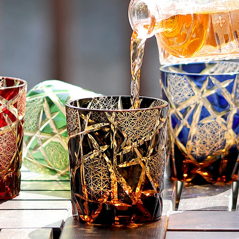 Edo Kiriko Drinking Glass Old Fashioned Crystal Whisky Cup For Scotch Bourbon Hand Cut Design Cocktail Glass With Gift Box 1PC