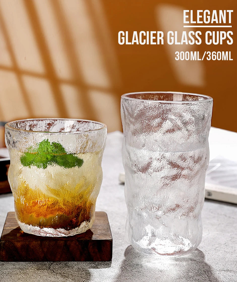 300ml/360ml Glass Cup Frosted Glacier Glass Water Cup Coffee Whiskey Beer Tea Mug Drinks Milk Cup Glass Mugs Handle Drinkware