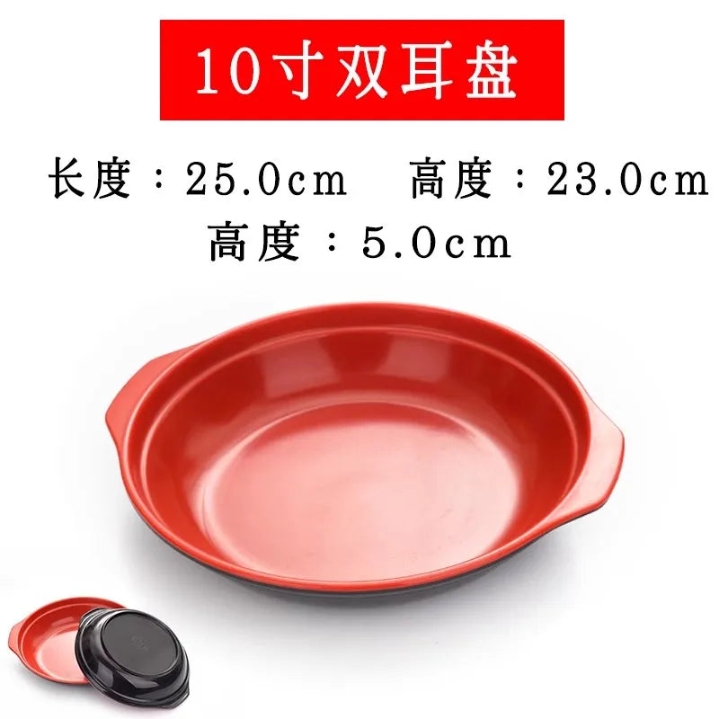 Round Red Melamine Plate, Plastic Self-service Plate, Dessert Plate, Fruits, Snacks, Barbecue, Tableware, Multiple Choices