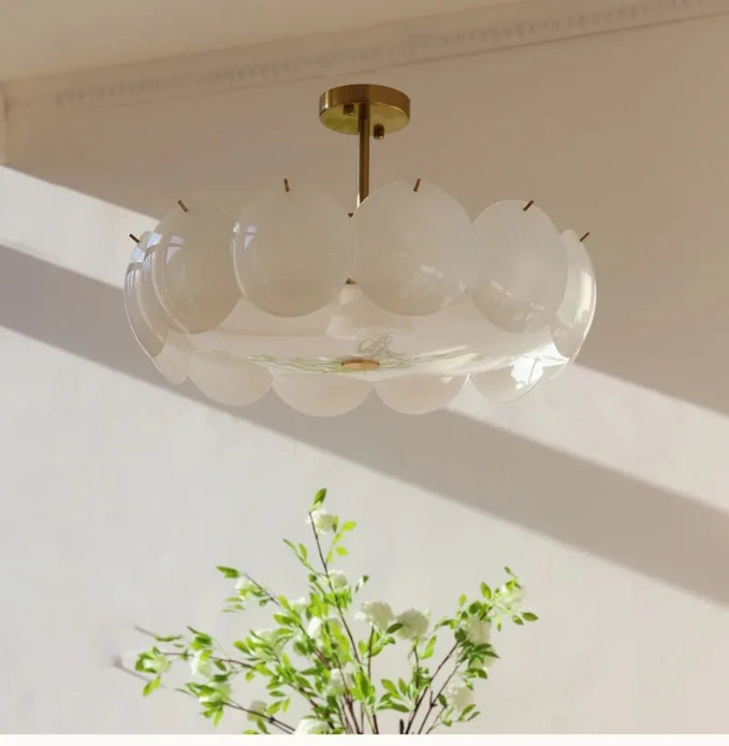 French Cream Style Chandelier Modern White Glass Ceiling Chandelier Living Room Bedroom Kitchen Luxury Dining Room Hanging Lamp
