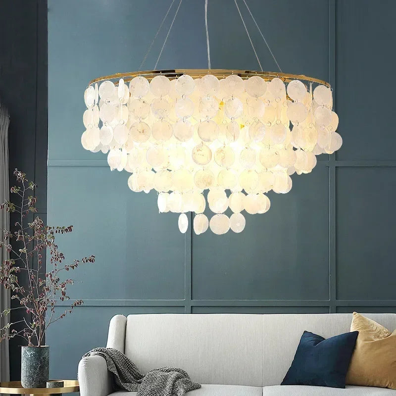 Shell Chandelier Bedroom Lighting Modern Hanging Chandelier With Gold Color For Living Room Dining Room Nordic Pendant Lights