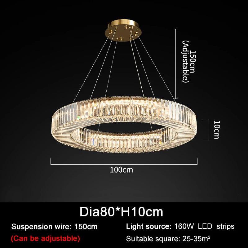 Modern Led Chandelier Round Rectangular Living Room Hanging Lamp Home Decor Indoor Lighting New Creative Kitchen Crystal Lustre