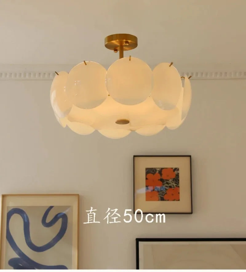 French Cream Style Chandelier Modern White Glass Ceiling Chandelier Living Room Bedroom Kitchen Luxury Dining Room Hanging Lamp