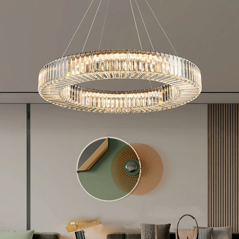 Modern Led Chandelier Round Rectangular Living Room Hanging Lamp Home Decor Indoor Lighting New Creative Kitchen Crystal Lustre