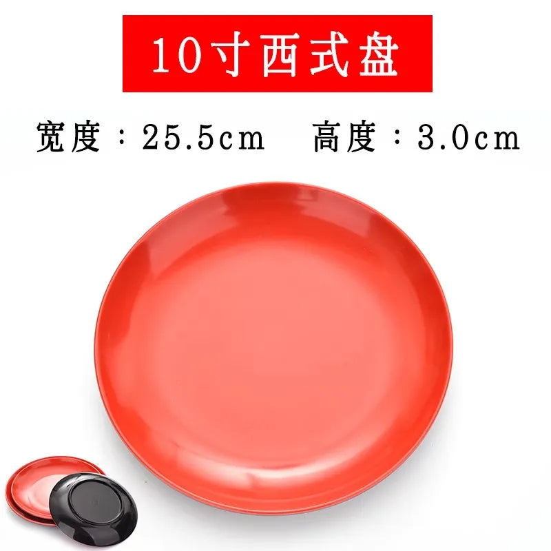 Round Red Melamine Plate, Plastic Self-service Plate, Dessert Plate, Fruits, Snacks, Barbecue, Tableware, Multiple Choices
