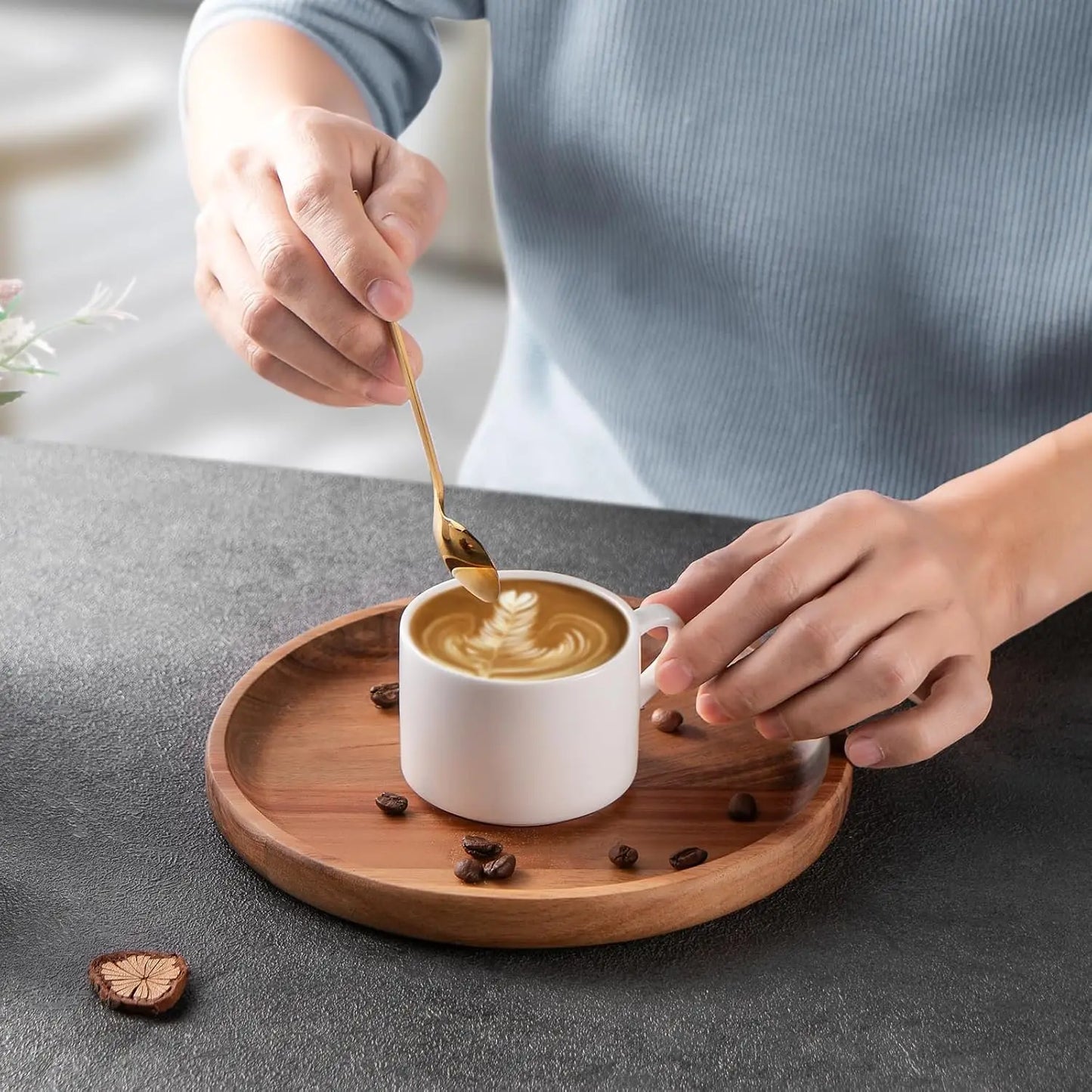 Wood Dinner Plates 5.9 Inch Round Wooden Plates Lightweight Classic Plate Handmade Serving Tray for Dishes Snack Food Gift