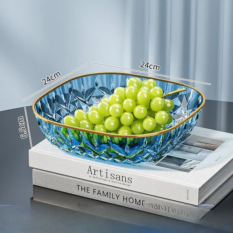 Hot Household Fruit Bowl Salad Dessert Biscuit Plate Plastic Square Transparent Tray Golden Edge Snack Plates Tableware