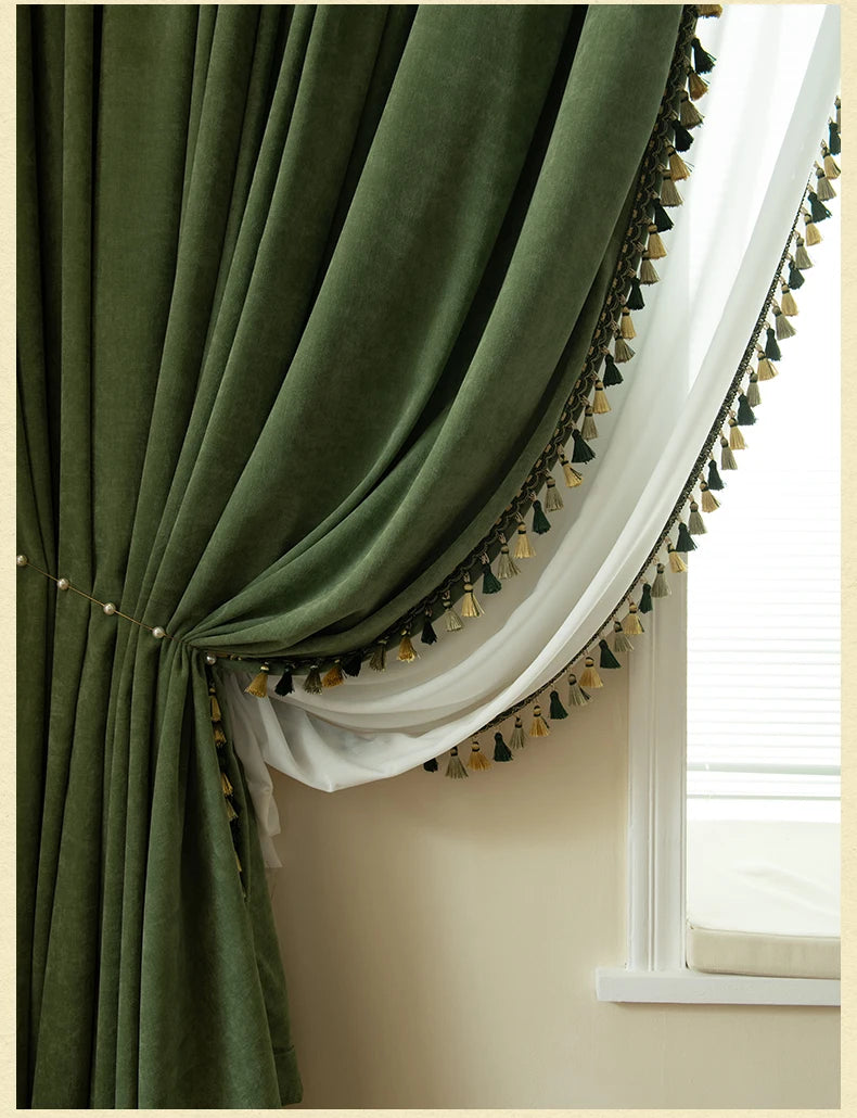 Blackout Curtains Living Room Retro American Chenille Bedroom Window Curtains IG Living Room Modern Elegant Solid Color Curtain