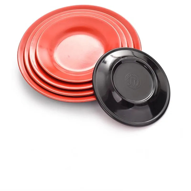 Round Red Melamine Plate, Plastic Self-service Plate, Dessert Plate, Fruits, Snacks, Barbecue, Tableware, Multiple Choices