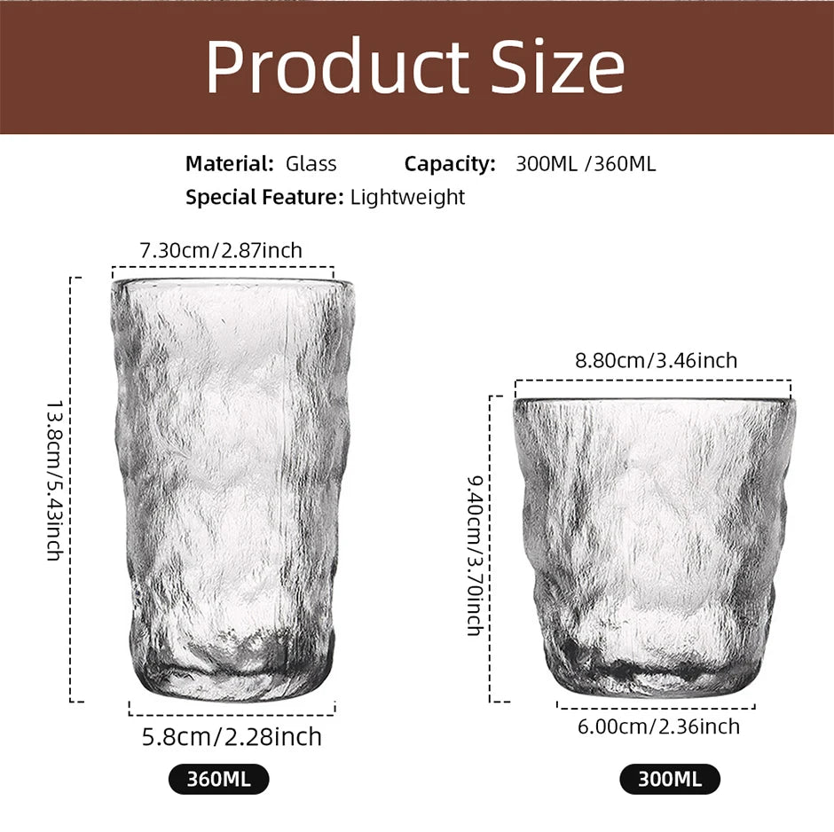 300ml/360ml Glass Cup Frosted Glacier Glass Water Cup Coffee Whiskey Beer Tea Mug Drinks Milk Cup Glass Mugs Handle Drinkware