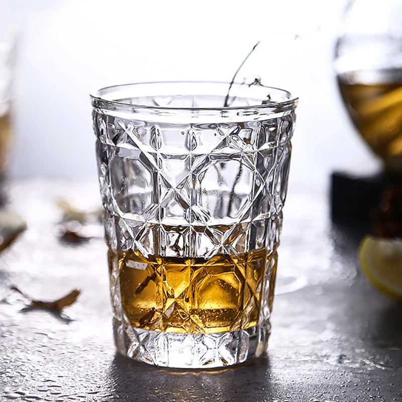 4pcs Glass Set for Drinking 10.5oz Household Whiskey Cups Diamond Painting Wine Glass Juice Drinks Glasses Transparent Drinkware