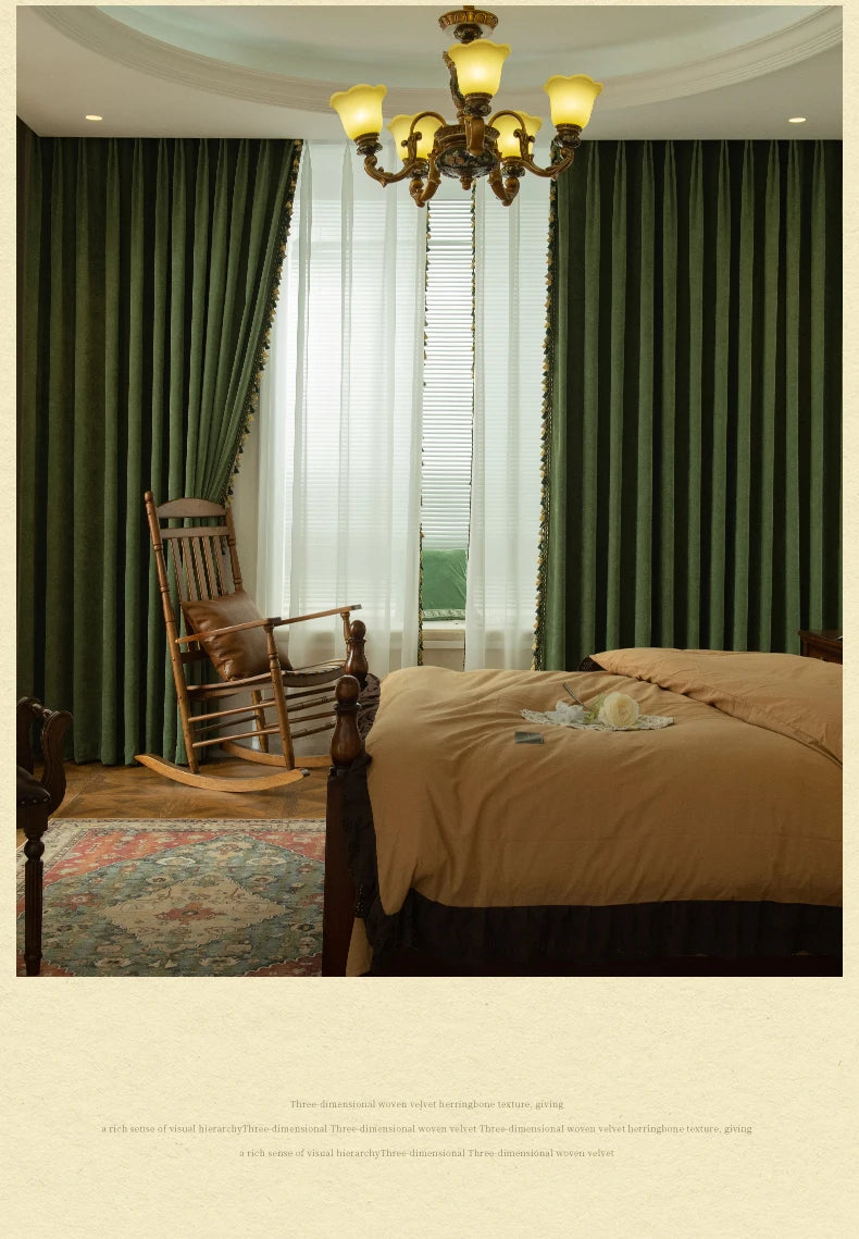 Blackout Curtains Living Room Retro American Chenille Bedroom Window Curtains IG Living Room Modern Elegant Solid Color Curtain