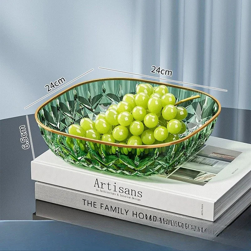 Hot Household Fruit Bowl Salad Dessert Biscuit Plate Plastic Square Transparent Tray Golden Edge Snack Plates Tableware