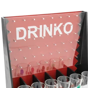 Drinko Drinking Game, Social Shot Glass Party Fun for Groups & Couples - Multicolor, Glass Shots, Durable Board with Metal Pegs