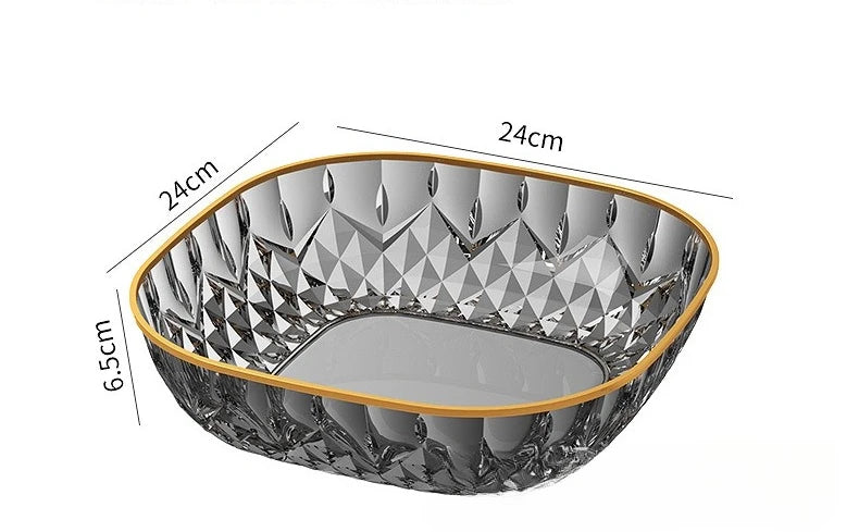 Hot Household Fruit Bowl Salad Dessert Biscuit Plate Plastic Square Transparent Tray Golden Edge Snack Plates Tableware